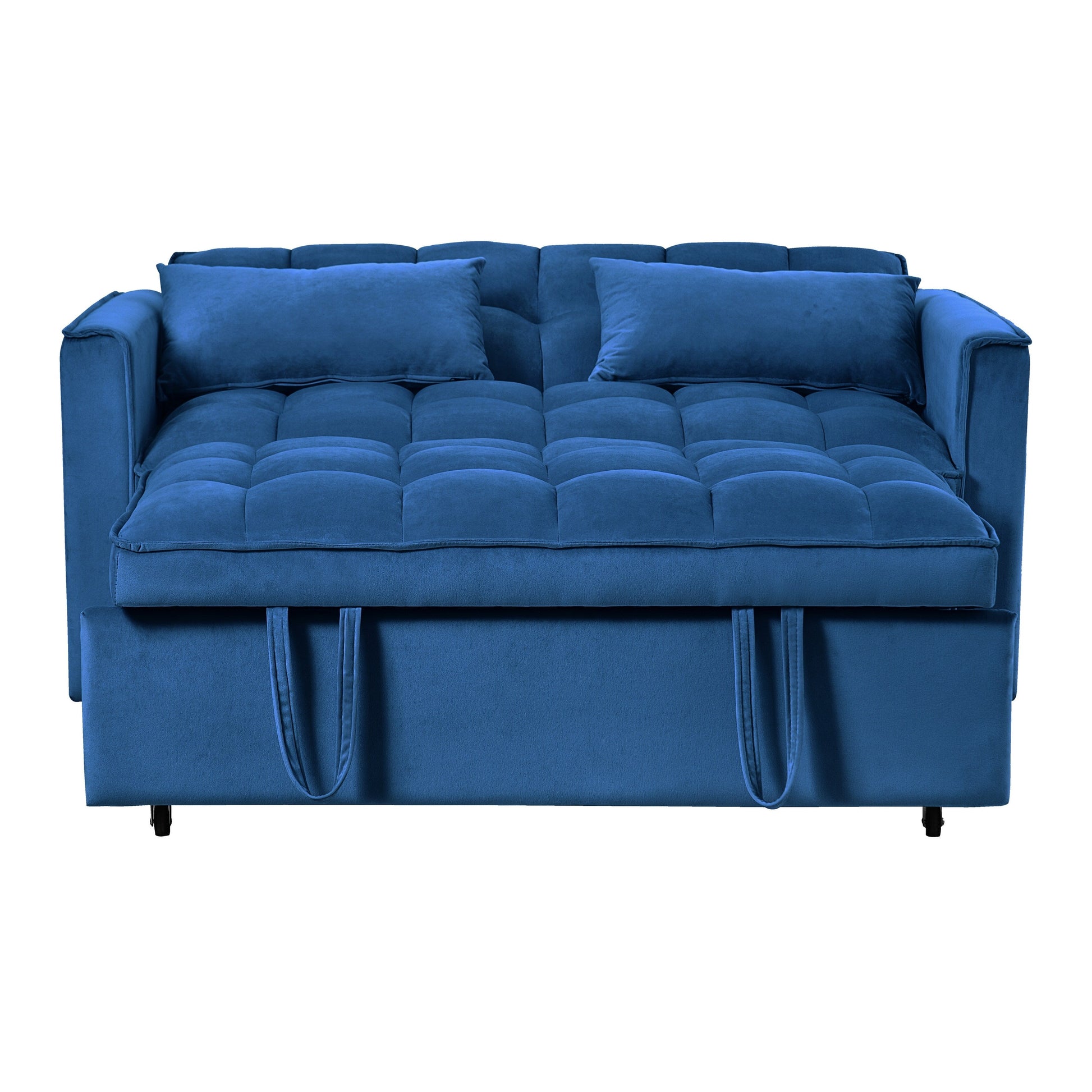 Modern Pull-Out Couch Bed, 3-in-1 Sleeper Sofa with Adjustable Backrest, Velvet Loveseat, Pillows & Side Pockets