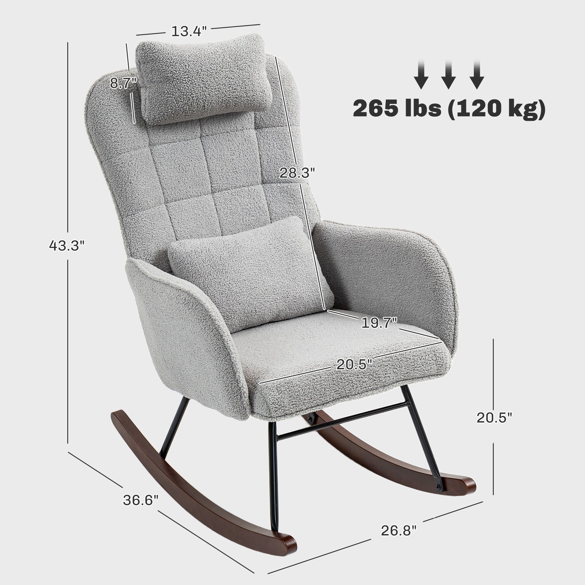 Modern Upholstered Rocking Nursery Glider Chair with High Backrest, Headrest and Lumbar Pillow for Living Room or Bedroom