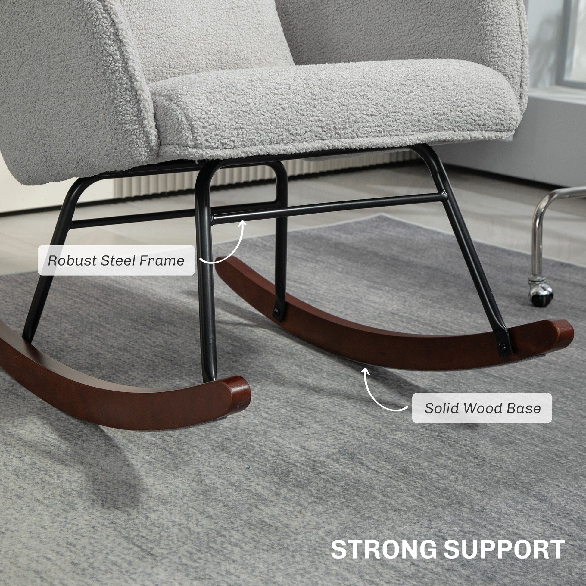 Modern Upholstered Rocking Nursery Glider Chair with High Backrest, Headrest and Lumbar Pillow for Living Room or Bedroom