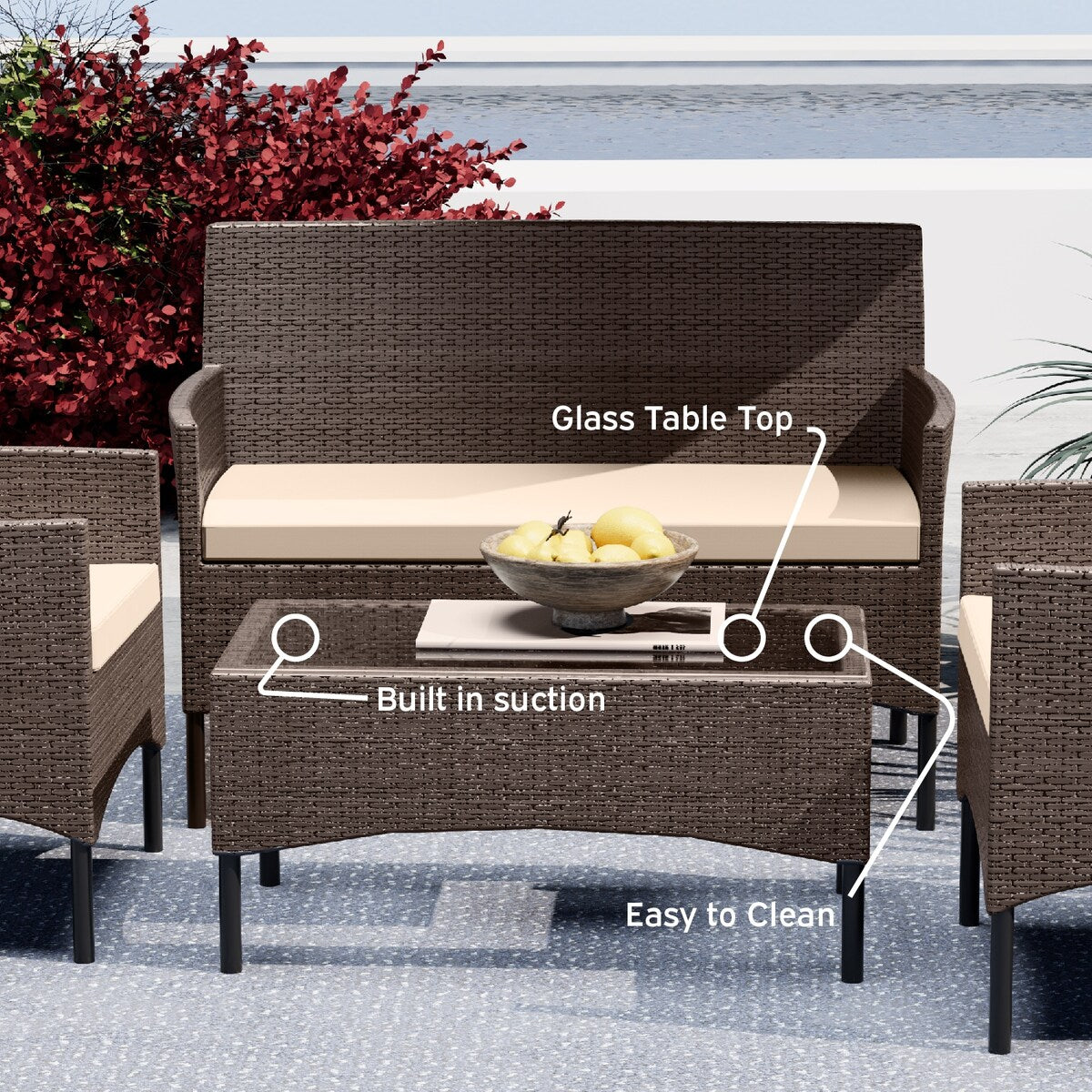 Nestl 4 Piece Wicker Patio Furniture Set - Outside Patio Conversation Set