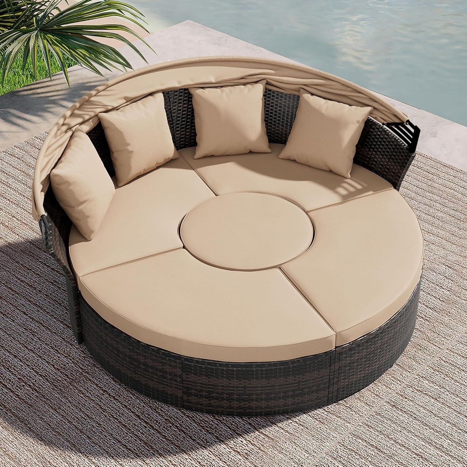 Nuon 4-Piece/5Piece Outdoor Patio Conversation Set Wicker Daybed Set with Canopy by Havenside Home