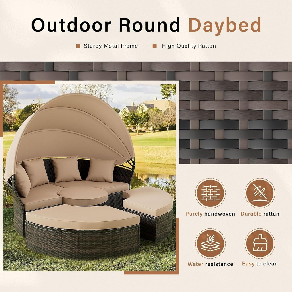 Nuon 4-Piece/5Piece Outdoor Patio Conversation Set Wicker Daybed Set with Canopy by Havenside Home