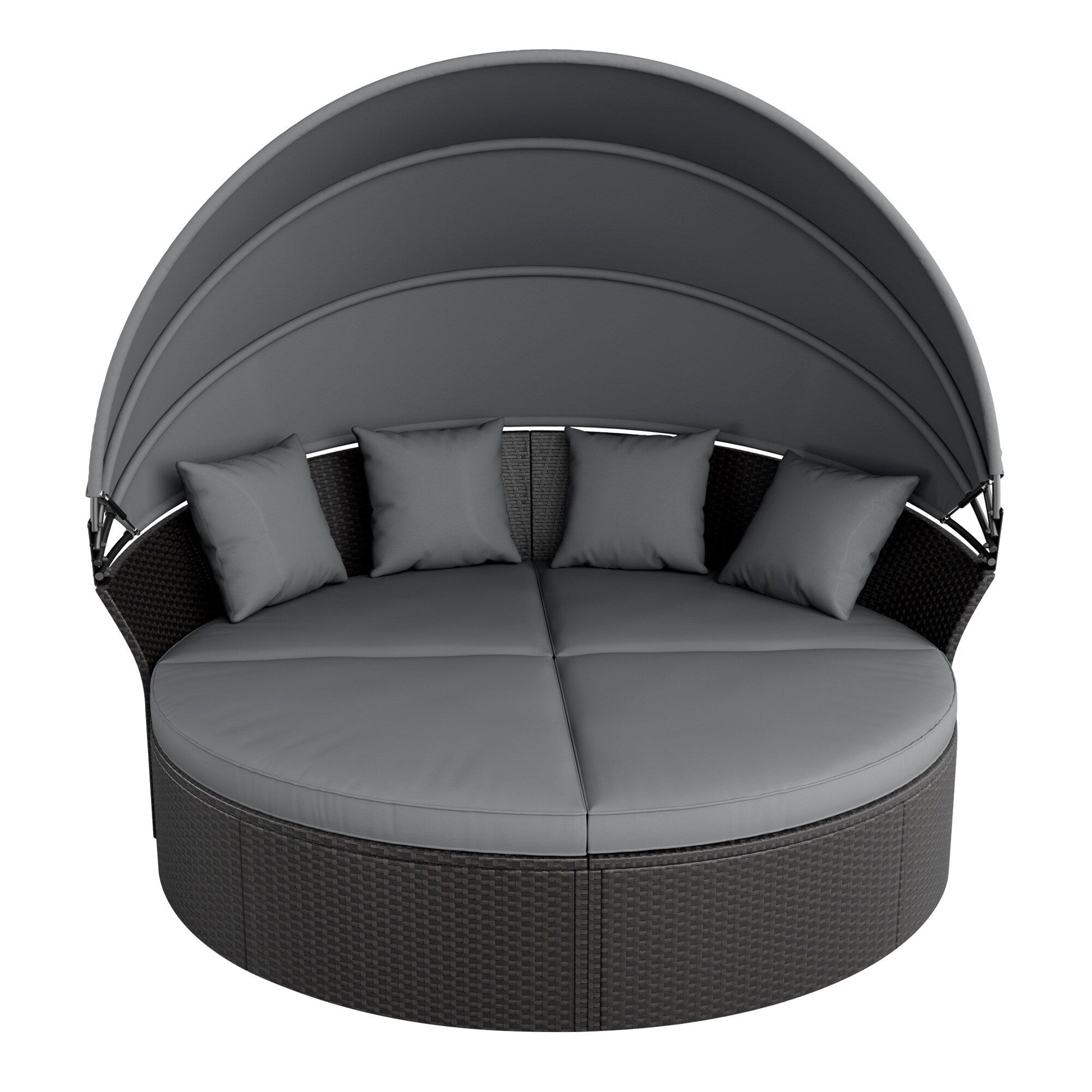 Nuon 4-piece Outdoor Black Wicker Patio Round Daybed Sectional Sofa Set with Retractable Canopy by Havenside Home