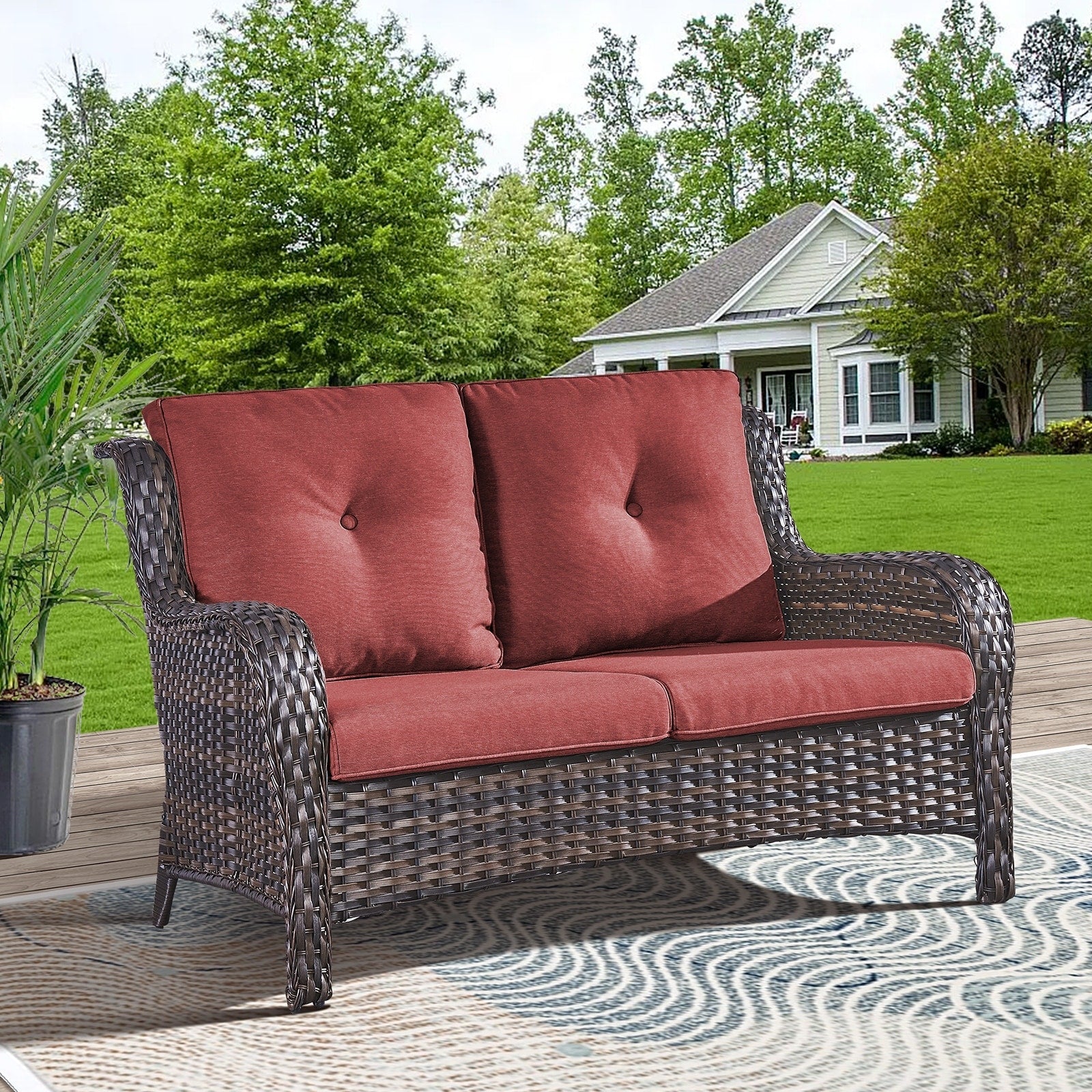 Gymojoy Outdoor Loveseat Wicker Sofa Set Rattan Sofa