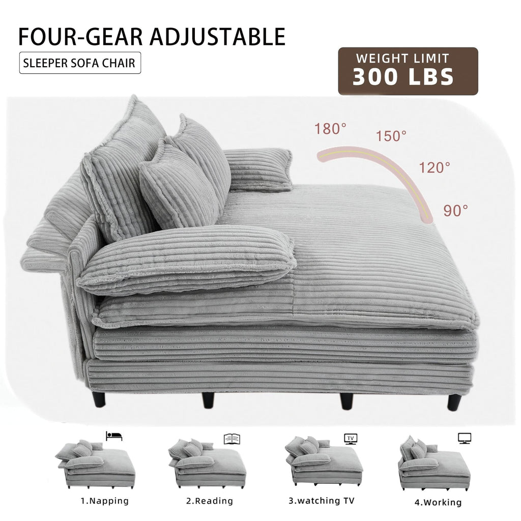 Oversized Chaise Lounge Fluffy Corduroy Sofa Bed Adjustable