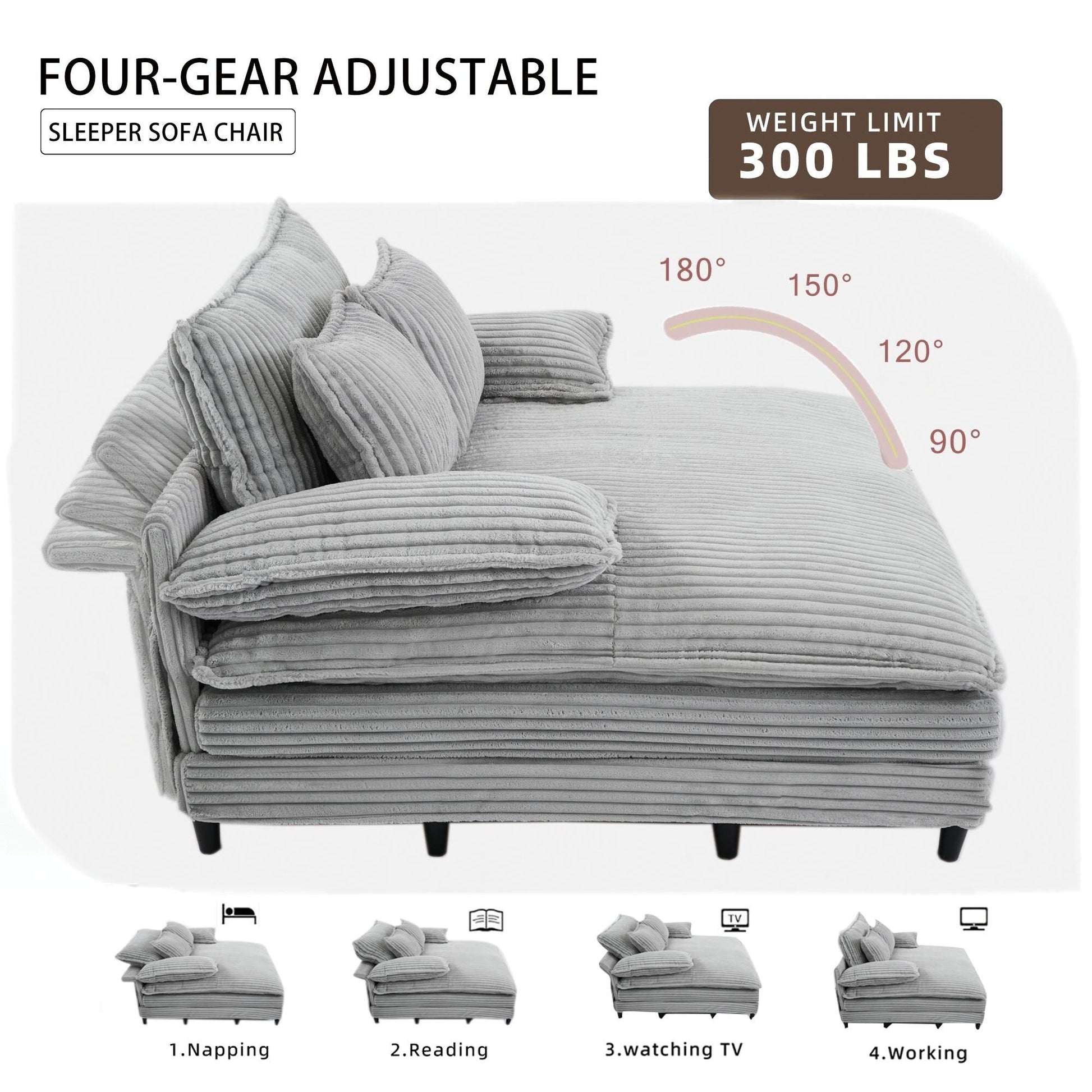 Oversized Chaise Lounge Fluffy Corduroy Sofa Bed Adjustable