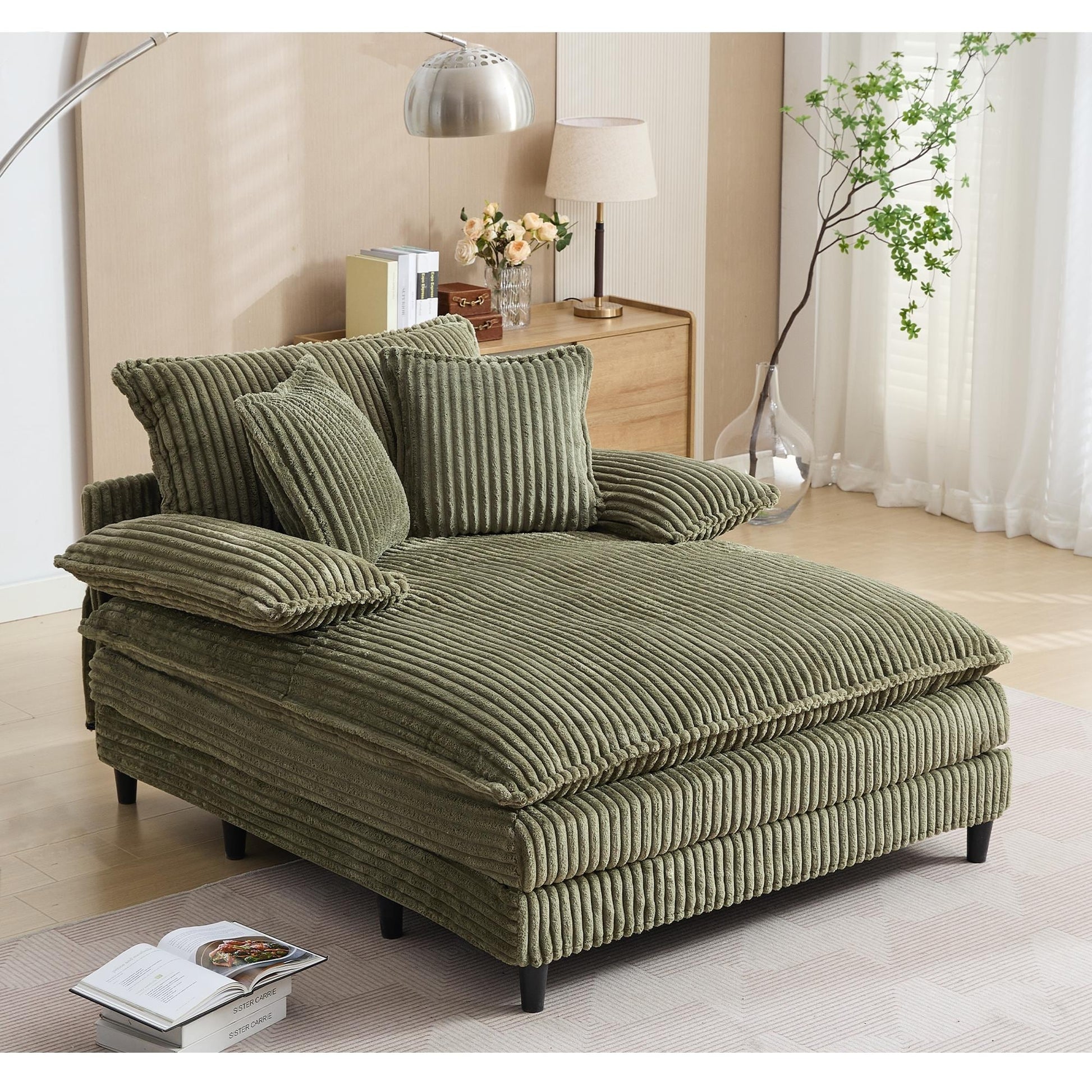 Oversized Chaise Lounge Fluffy Corduroy Sofa Bed Adjustable