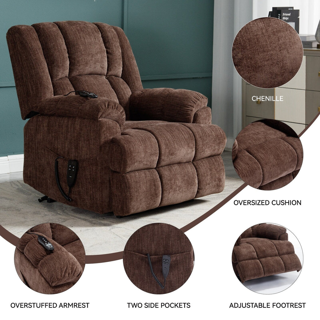 Oversized Chenille Power Lift Recliner Chair with Massage and Lumbar Heating, Infinite Position Reclining
