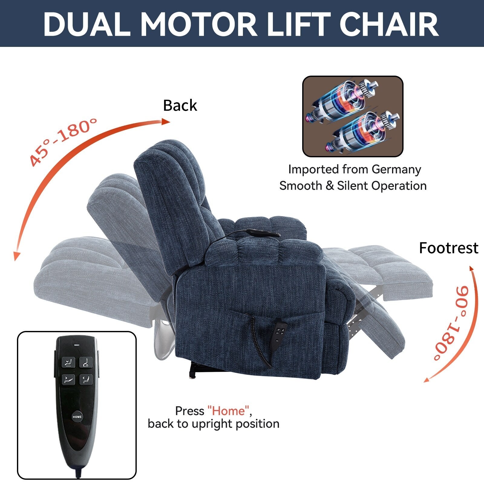 Oversized Chenille Power Lift Recliner Chair with Massage and Lumbar Heating, Infinite Position Reclining