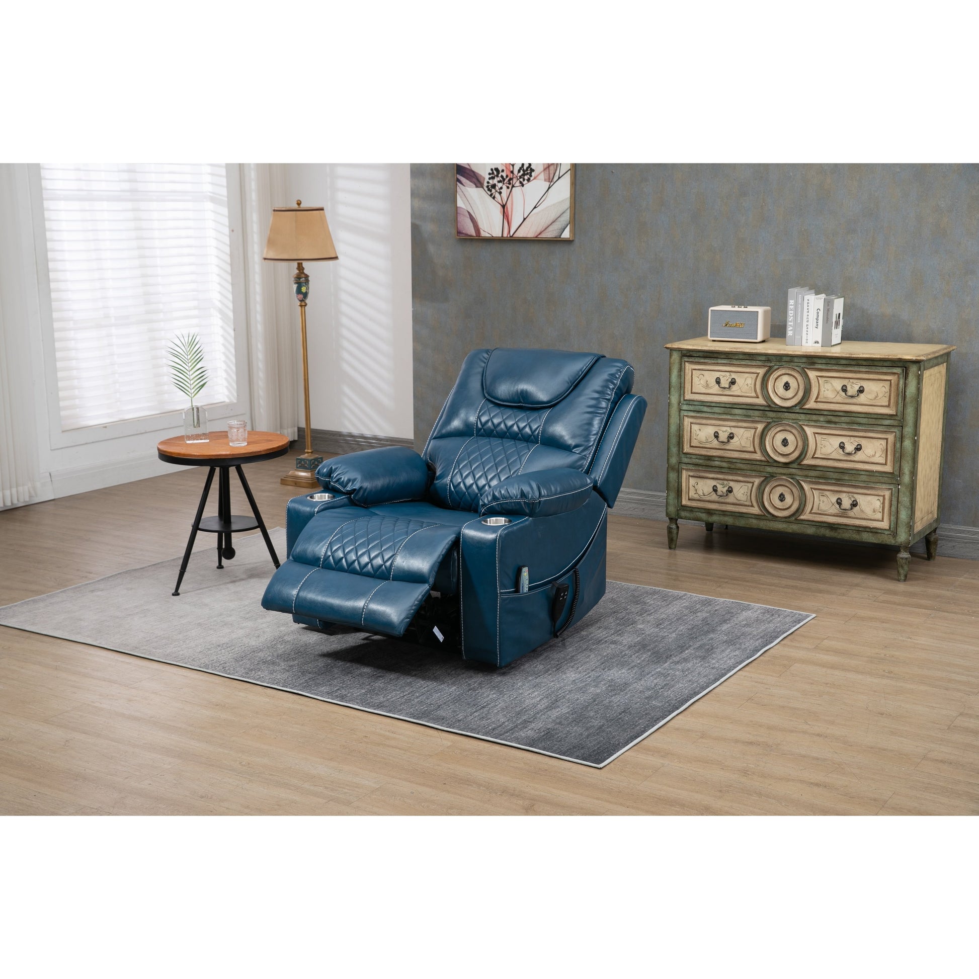 Oversized PU Leather Power Lift Recliner with Massage, Lumbar Heating, Cup Holder, 180° Flat Lay