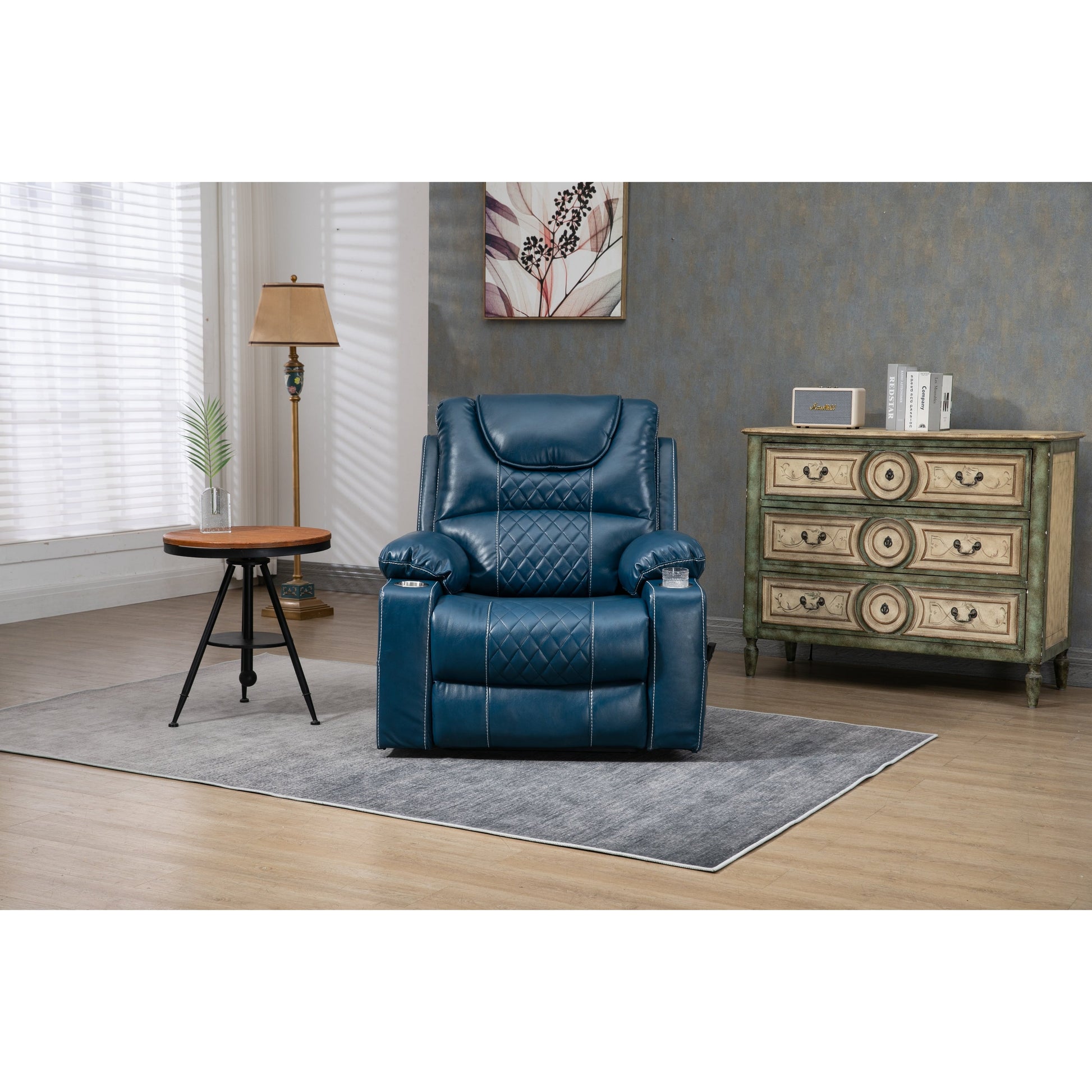 Oversized PU Leather Power Lift Recliner with Massage, Lumbar Heating, Cup Holder, 180° Flat Lay