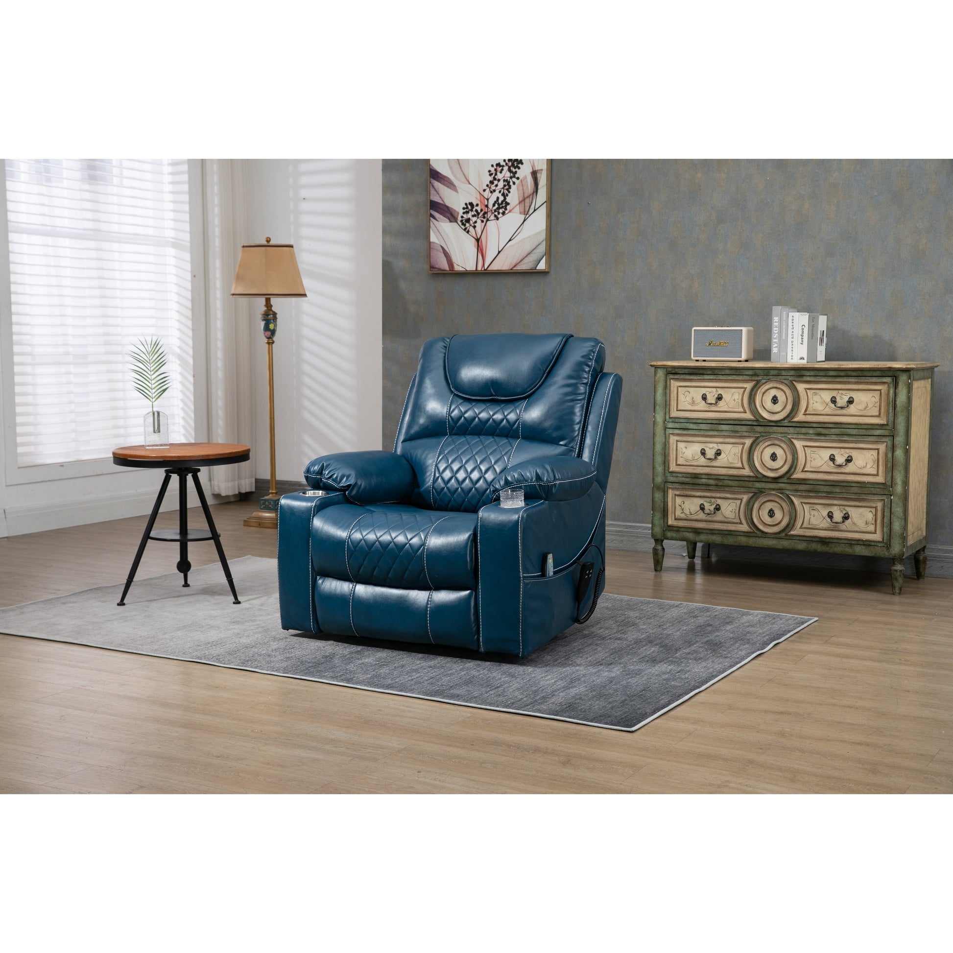 Oversized PU Leather Power Lift Recliner with Massage, Lumbar Heating, Cup Holder, 180° Flat Lay