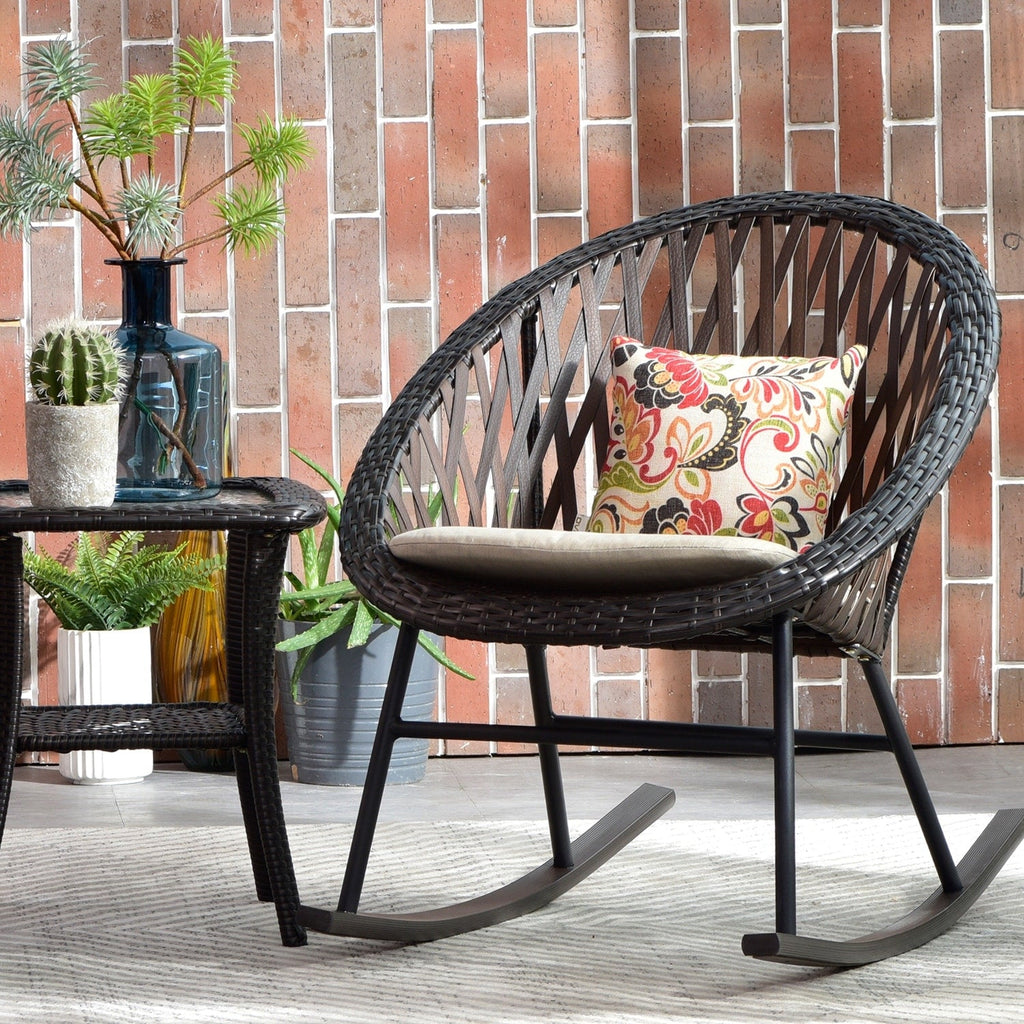 OVIOS 3-piece Patio Rocking Chair Bistro Set with Glass Coffee Table