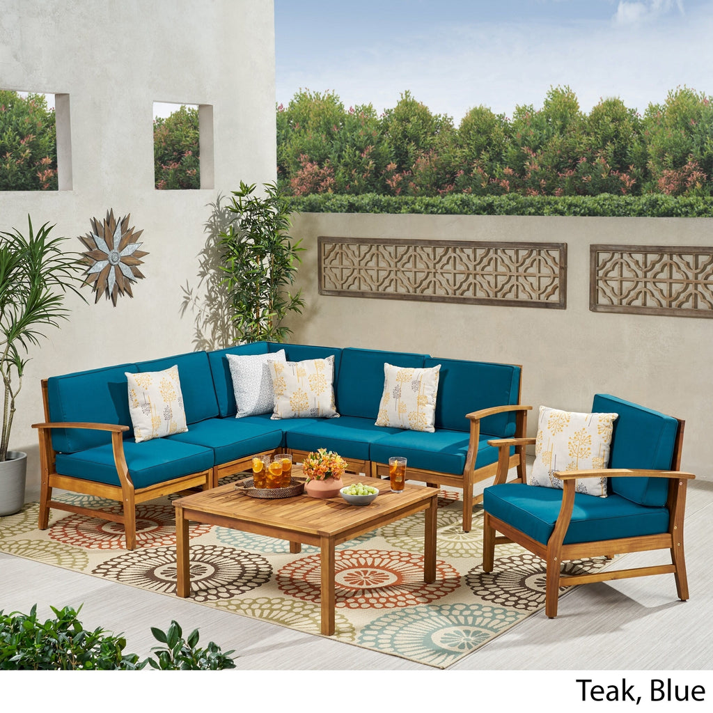 Perla Outdoor 7-piece Acacia Wood Sofa Set with Cushion by Christopher Knight Home