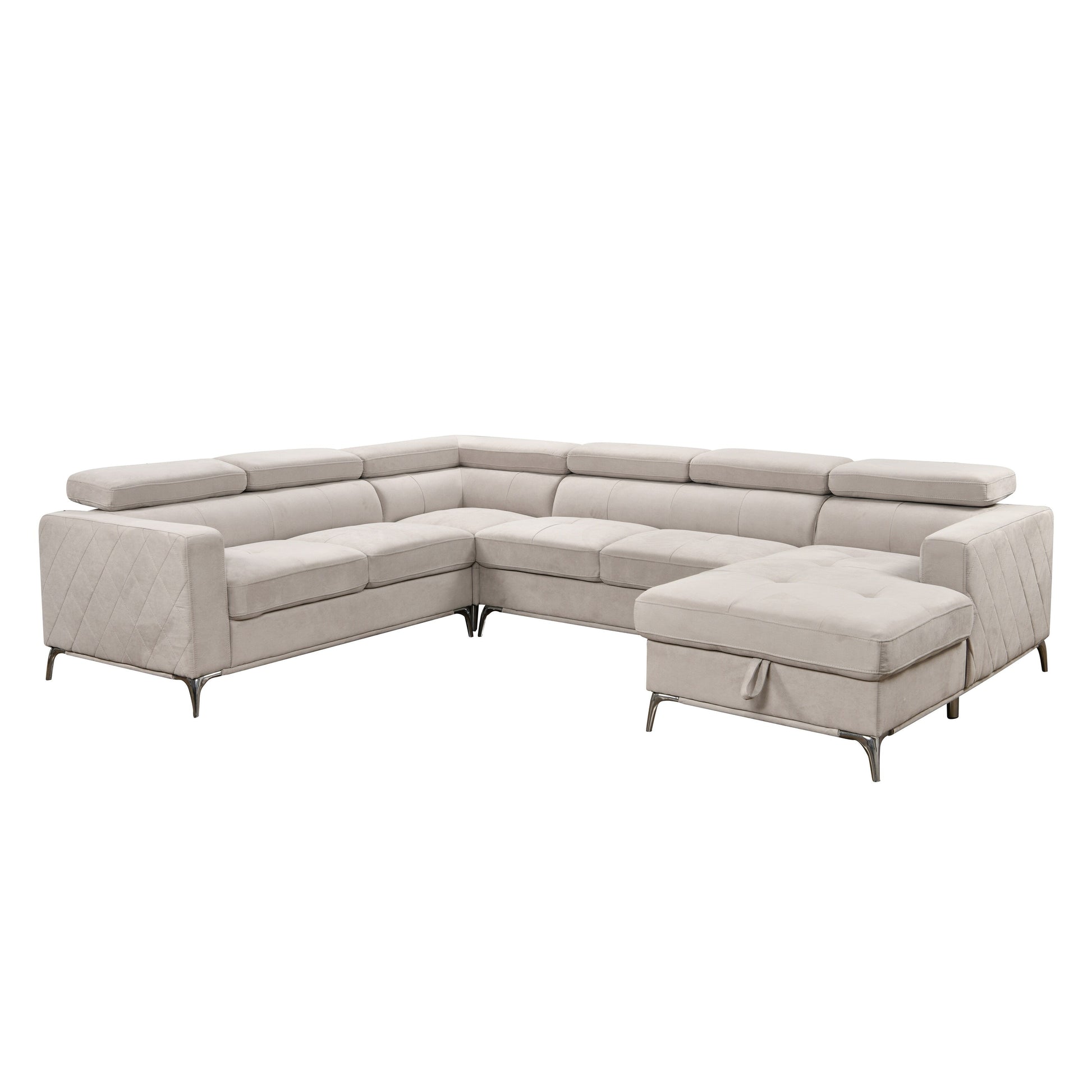 Roomfitters 122 Oversized Sectional Sofa Couch with Chaise Storage, Contemporary U-Shaped 7-Seater Sofa