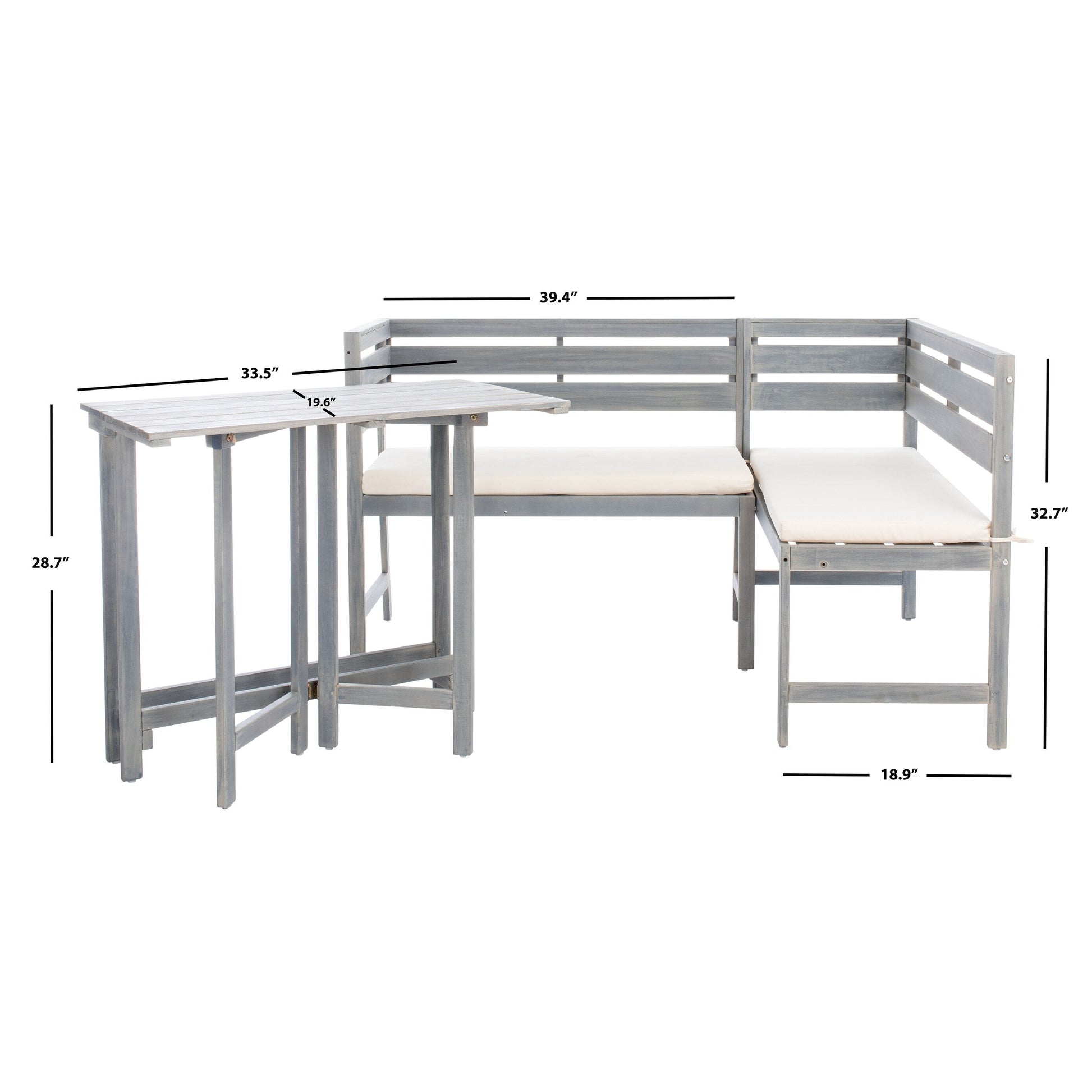SAFAVIEH Outdoor Kenna 3-Piece Balcony Corner Lounge Set - 39Wx19Dx33H